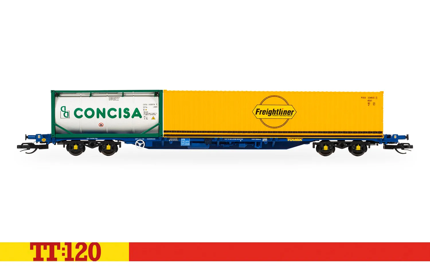 Hornby TT:120 KFA modellvagn Touax containrar