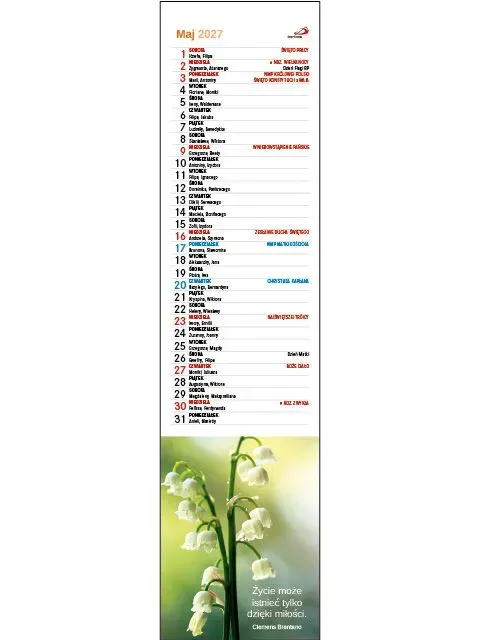 Sharon Kwiaty 2027 väggkalender smal 10,5x42 cm blommor