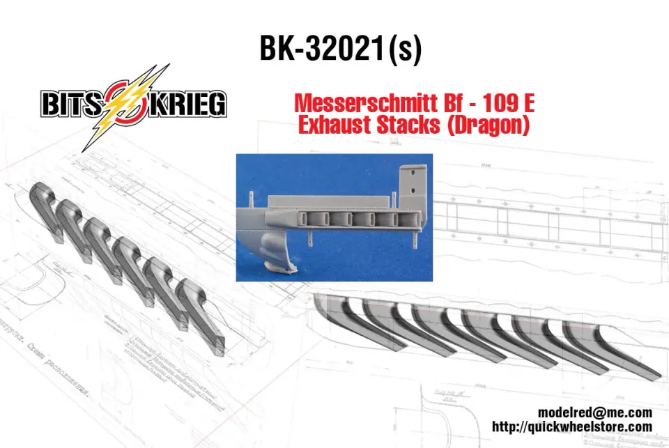 Rossagraph BitsKrieg BK32021 avgasrör Bf-109 E 1:32