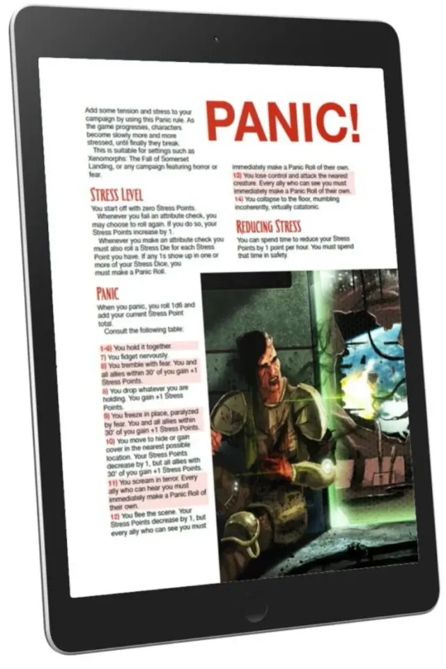 EN Publishing WOIN Panic! rollspel PDF skräckregler