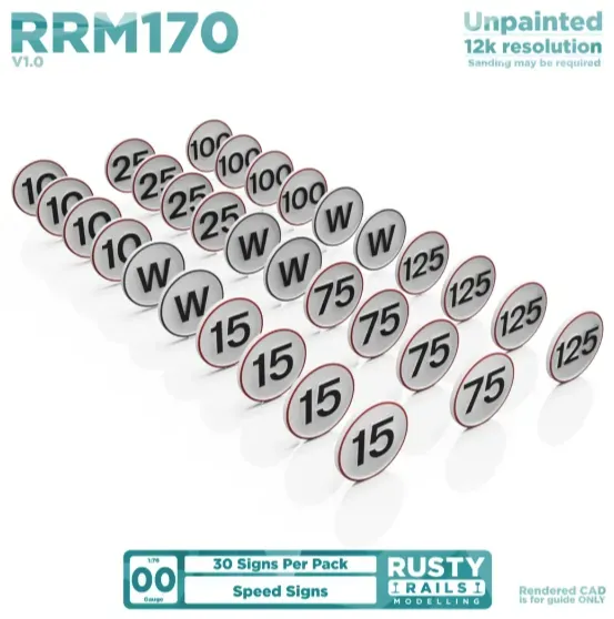 Rusty Rails OO speed signs skyltar 30-pack omålade