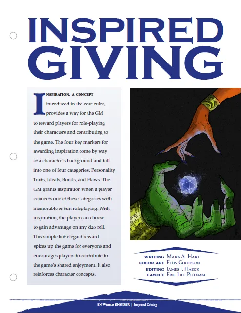 EN Publishing Inspired Giving inspiration rollspel PDF D&D 5e regler