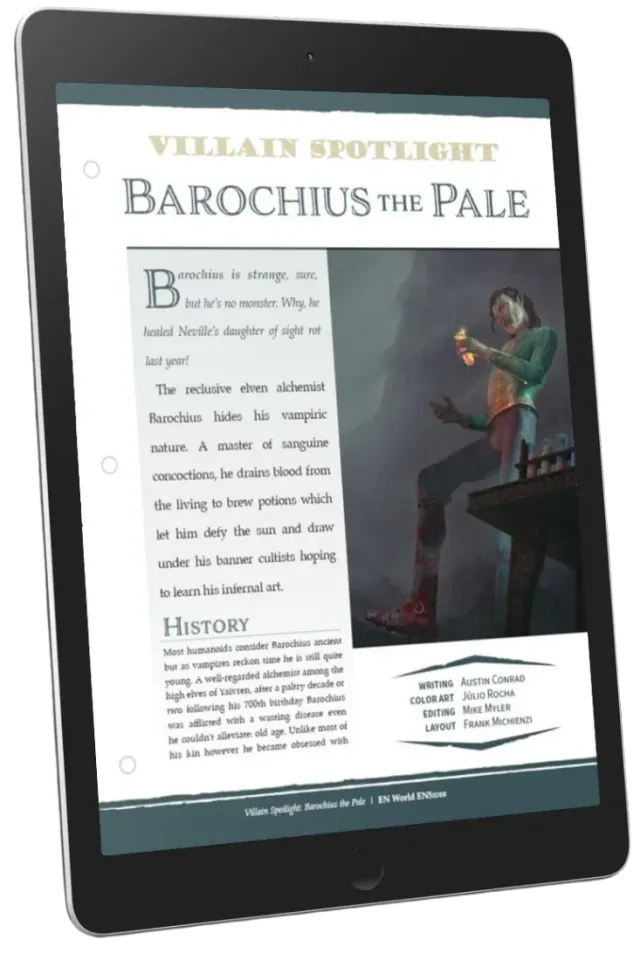 EN Publishing Villain Spotlight Barochius the Pale rollspel pdf D&D 5e
