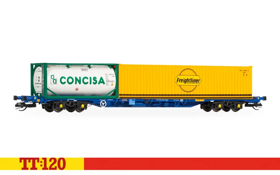 Hornby TT:120 KFA modellvagn Touax containrar