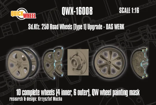 Rossagraph QuickWheel QWX-16008 hjul Sd.Kfz.250 1:16 resin