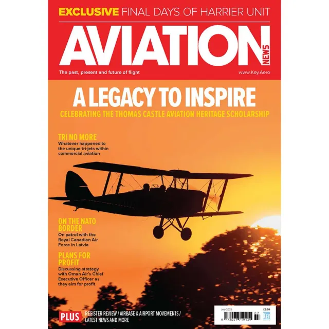 Aviation News juli 2025 tidning Harrier tri-jet