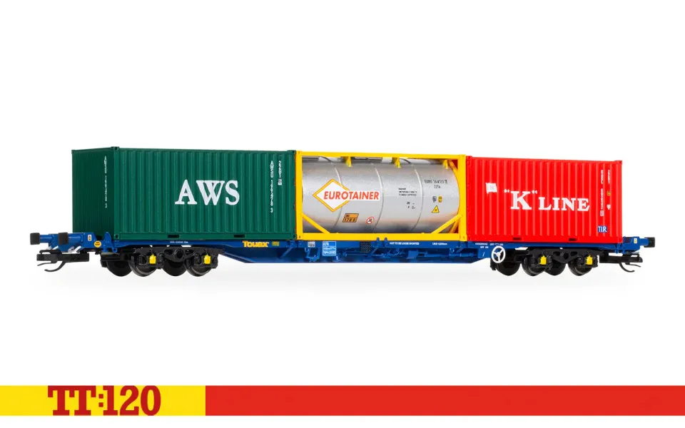 Hornby TT:120 Touax KFA vagn 3x20 containrar