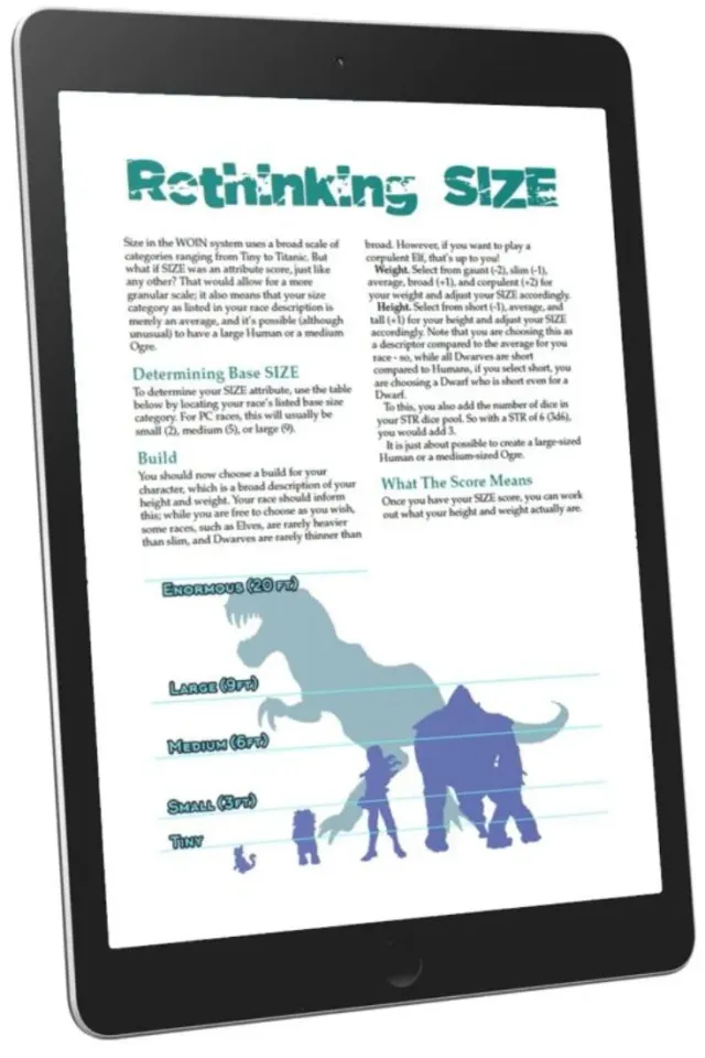 EN Publishing WOIN Rethinking Size rollspel PDF regler