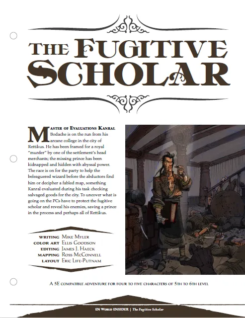EN Publishing Fugitive Scholar D&D 5e pdf-äventyr nivå 5