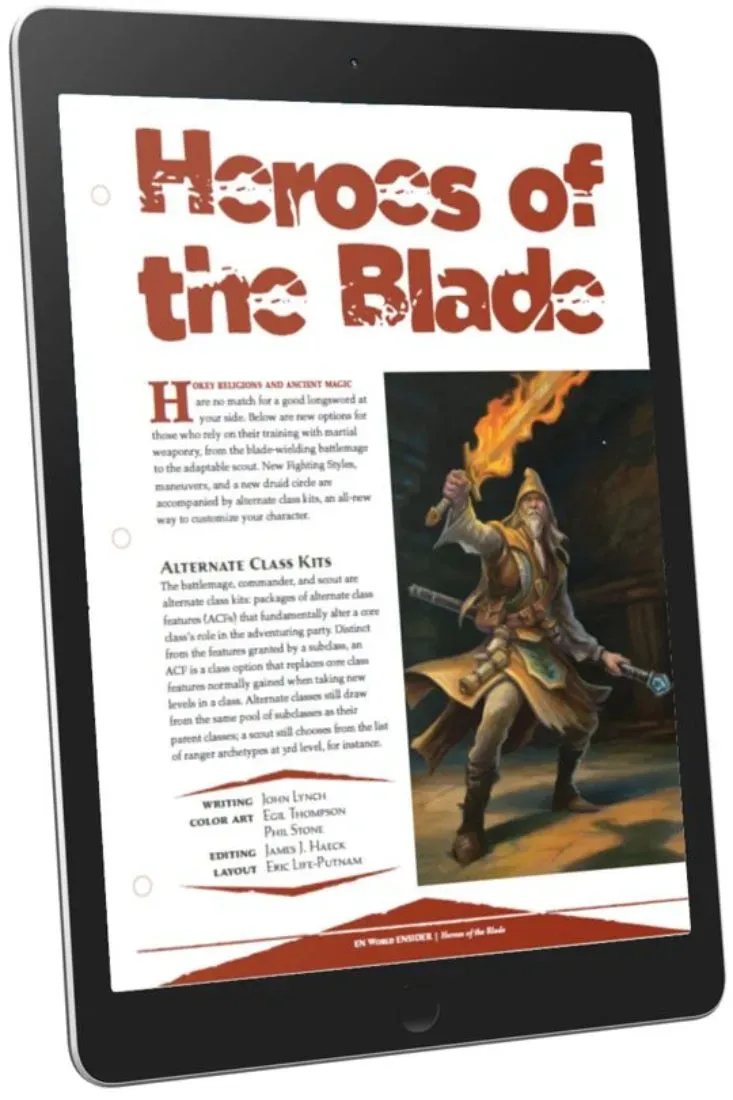 EN Publishing Heroes of the Blade tillbehör PDF stridsklasser