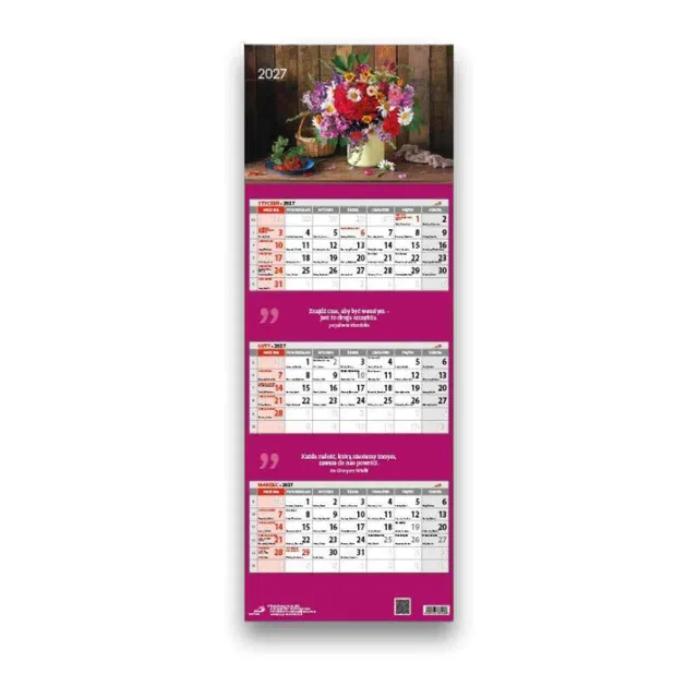 Sharon Kwiaty väggkalender 2027 tredelad blommig