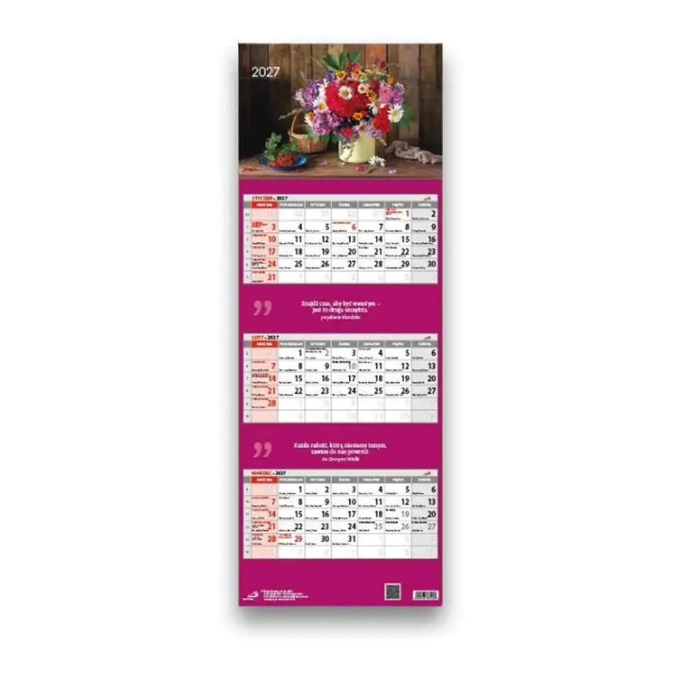 Sharon Kwiaty väggkalender 2027 tredelad blommig