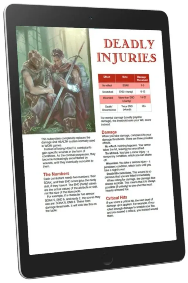 EN Publishing WOIN Deadly Injuries rollspel PDF sårsystem