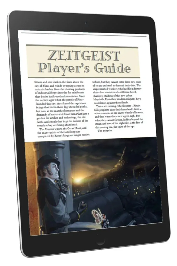 EN Publishing Zeitgeist Players Guide settingbok PDF 67 sidor