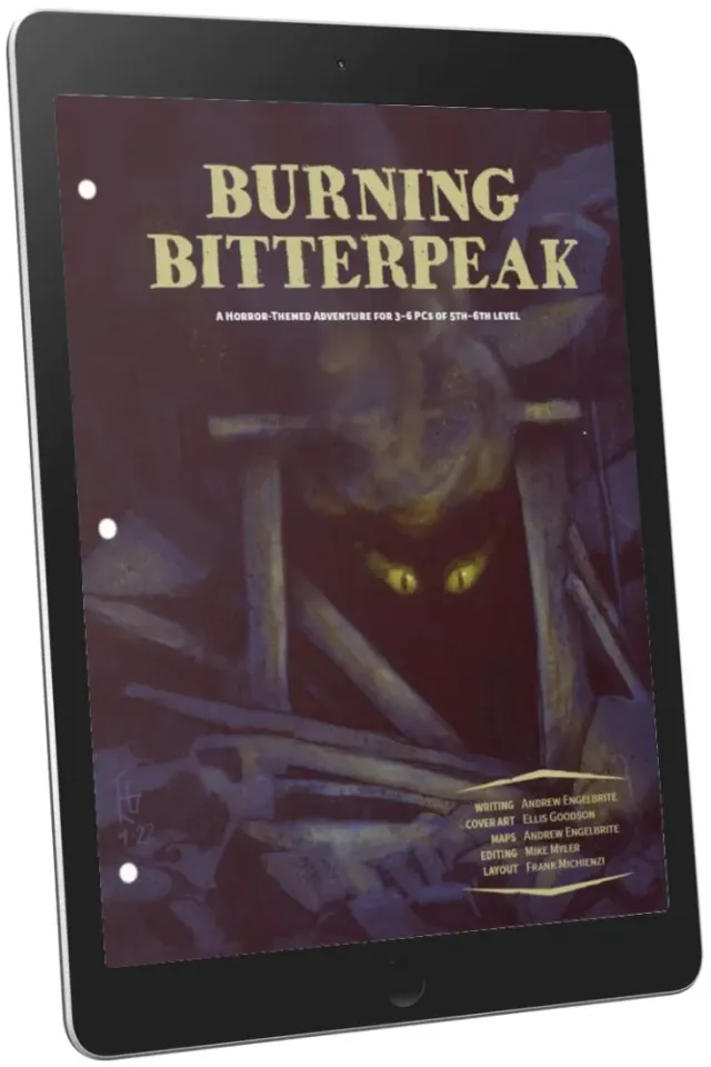 EN Publishing Burning Bitterpeak äventyr PDF D&D 5e nivå 5-6