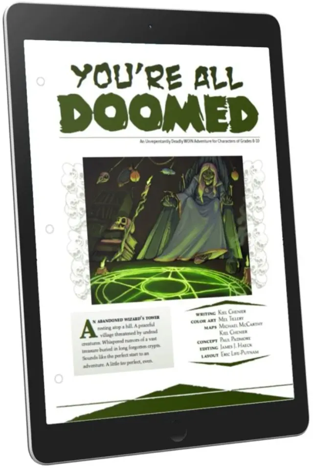 EN Publishing You're All Doomed rollspel PDF WOIN äventyr torn