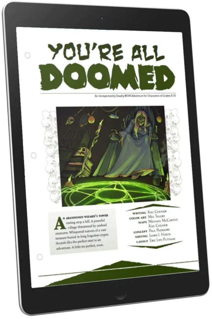 EN Publishing You're All Doomed rollspel PDF WOIN äventyr torn