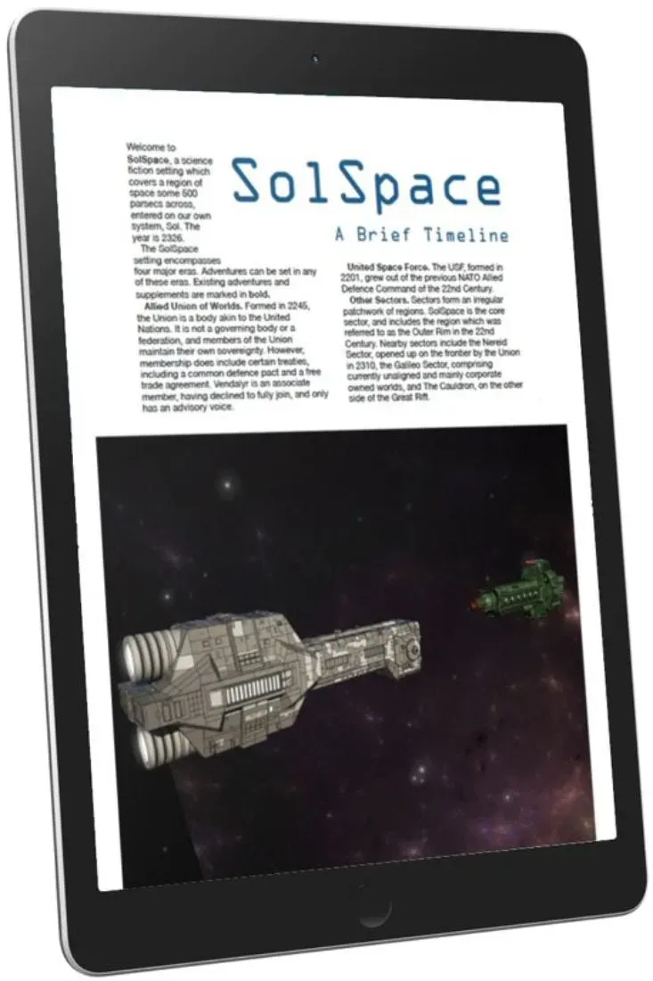EN Publishing SolSpace Brief Timeline rollspel PDF rymd